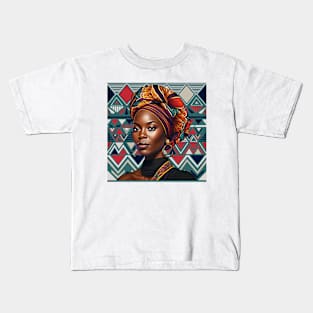 Beautiful African Woman on Tribal Background 1 Kids T-Shirt